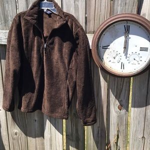 Brown woman's fleece pullover.